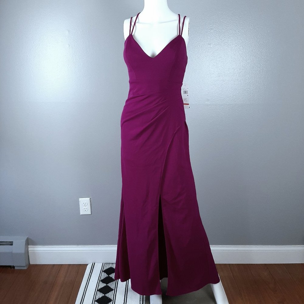 Jump Maxi Formal Dress Women's Size XS Purple Faux Wrap Strappy Back